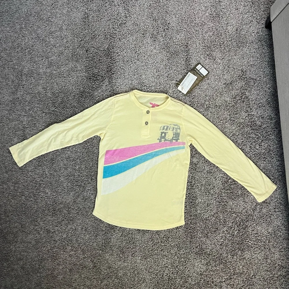 Topo Ranchito Yellow Henley Shirt Kids Size 8 Surf Style Retro Bus - Picture 2 of 6
